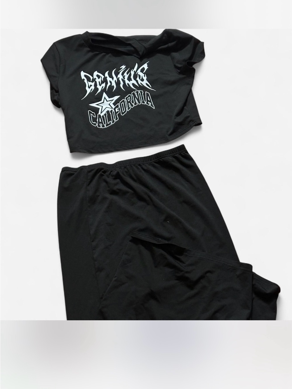 Black Two-Piece Set with White 'California' Graphic